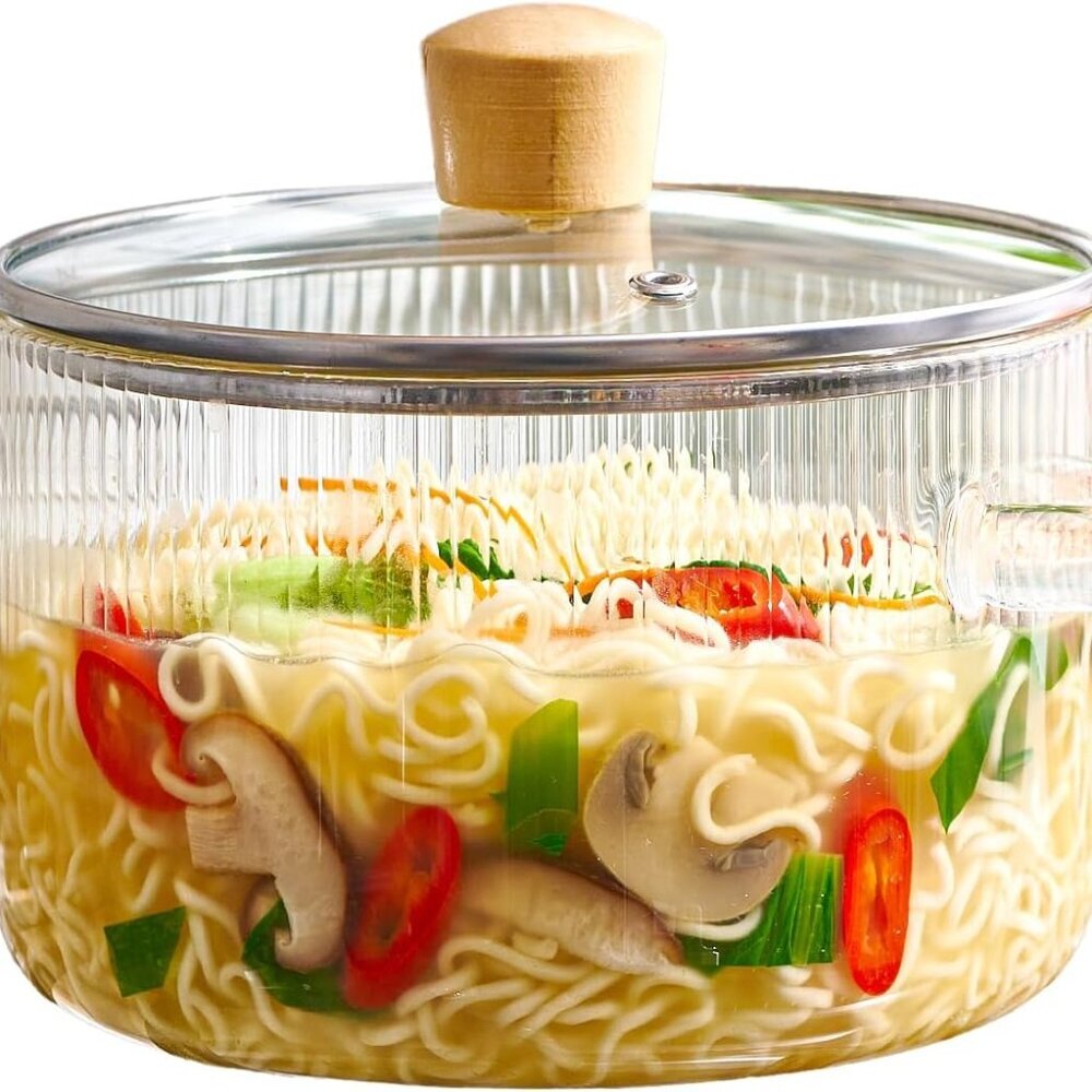 Glass Cooking Pot with Lid - 1.6L54oz Heat Resistant Borosilicate Glass Cookware